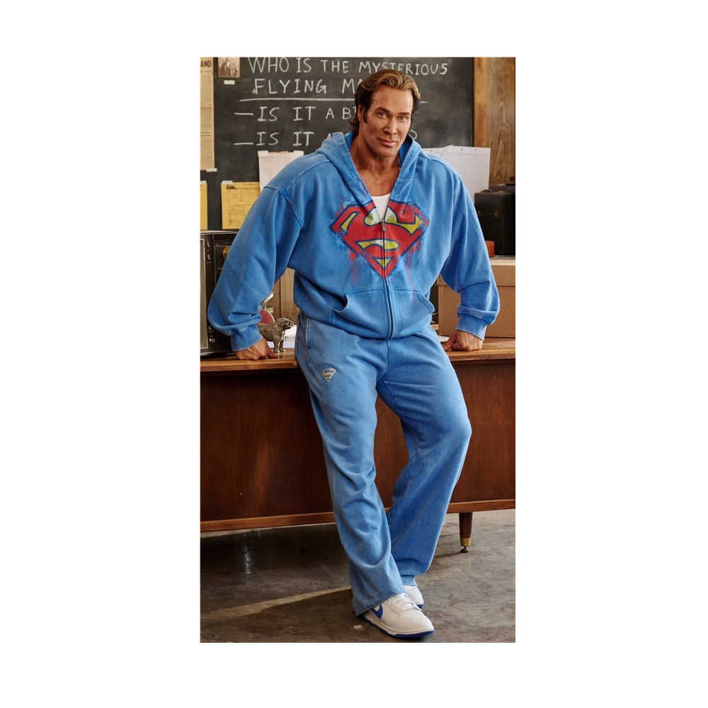 Men's Superman Blue Jogger Pants Size M Cotton Drawstring Elastic Waist