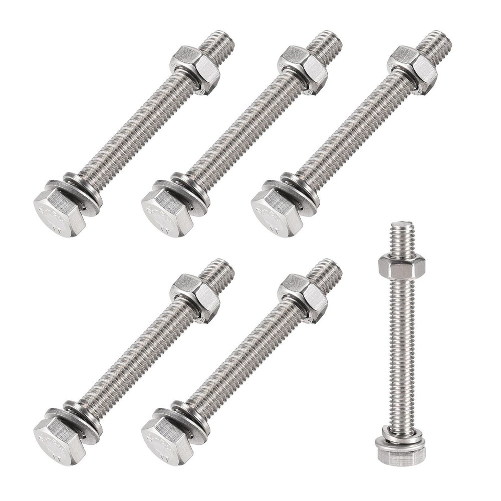 Hex Head Screws Bolts, Nuts, Flat & Lock Washers Kits (M6x55mm) 6Sets