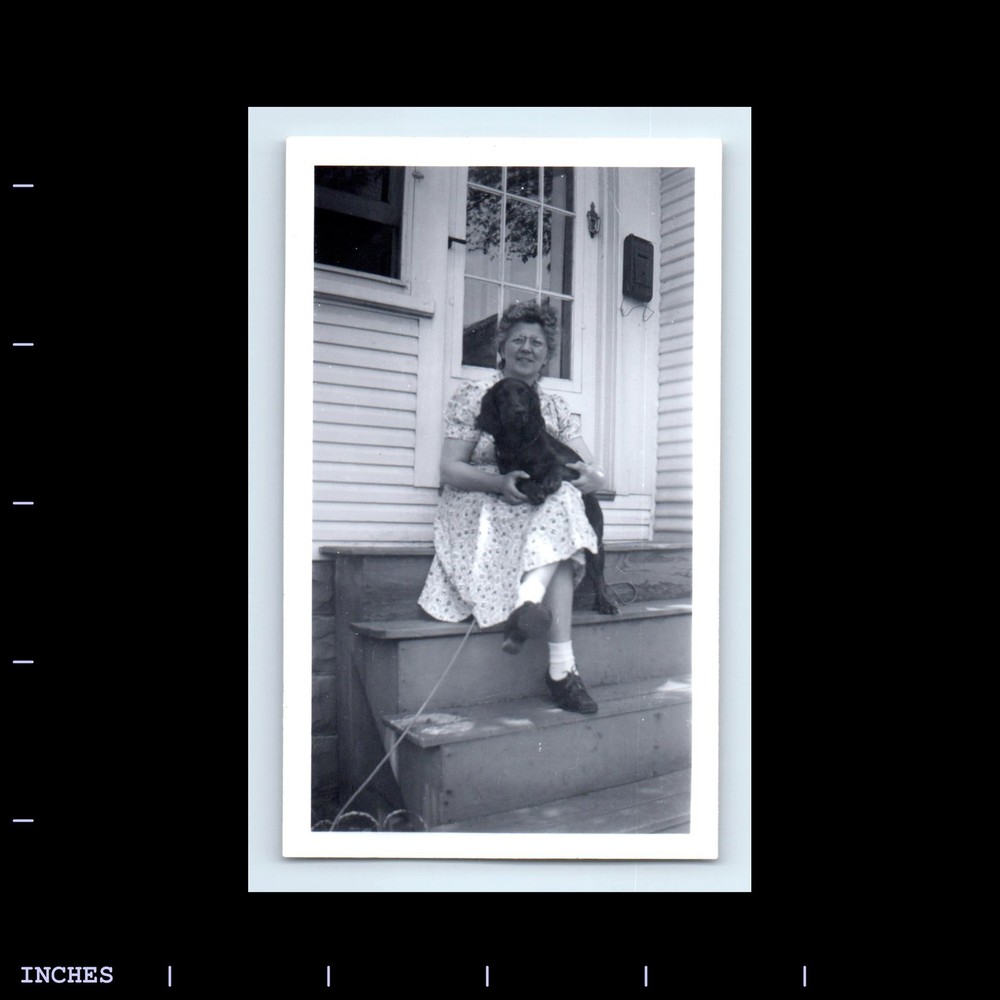 Vintage Photo WOMAN WITH DOG OUTSIDE HOUSE