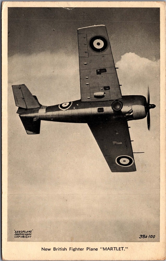 WWII British Martlet Fighter Plane Real Photo Postcard 1943 APO Censored