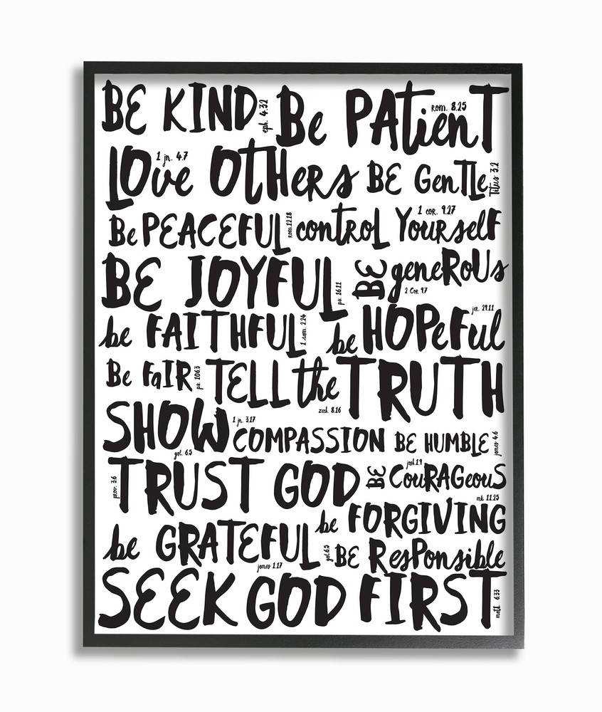 Stupell Home Décor Virtues Black and White Typography Oversized Framed Giclee...