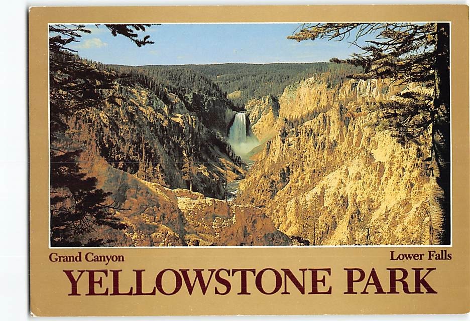 Postcard Grand Canyon Lower Falls Yellowstone Park Wyoming USA