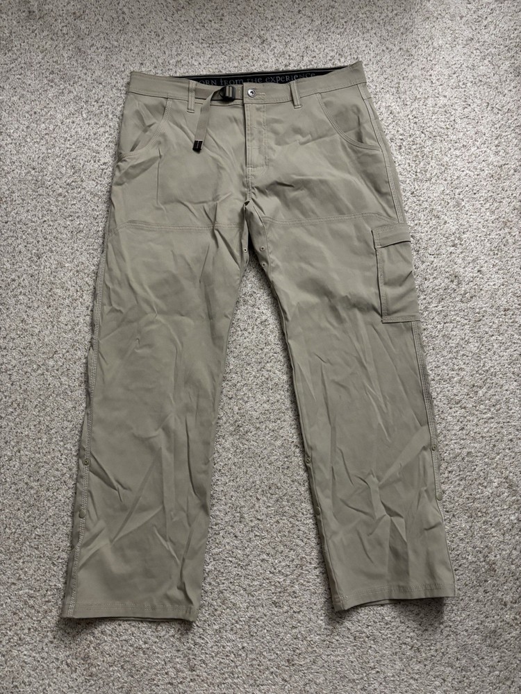 prAna Pants Mens Size 36x30 Beige Stretch Zion Pants Belted Cargo Pocket Hiking