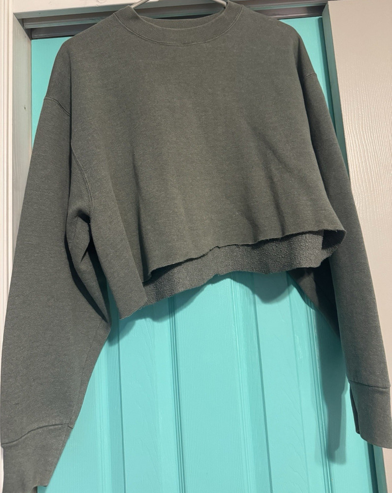 Members Mark Women's Gray Cropped Pullover Fleece Sweatshirt L