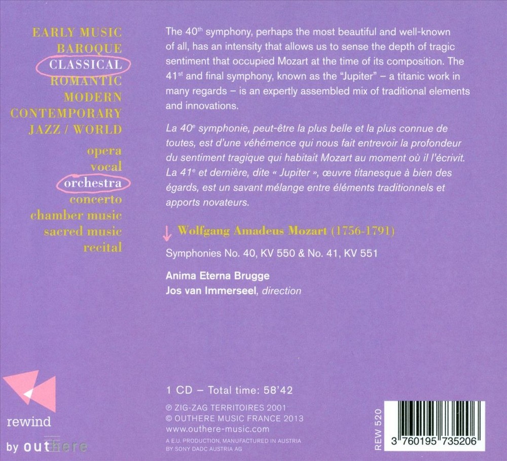 Anima Eterna / Jos Van Immerseel Mozart: The Last Symphonies New Cd
