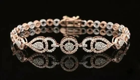 5 Ct Round Cut Simulated Diamond Women's  Tennis Bracelet 14k 2-Tone Gold Plated