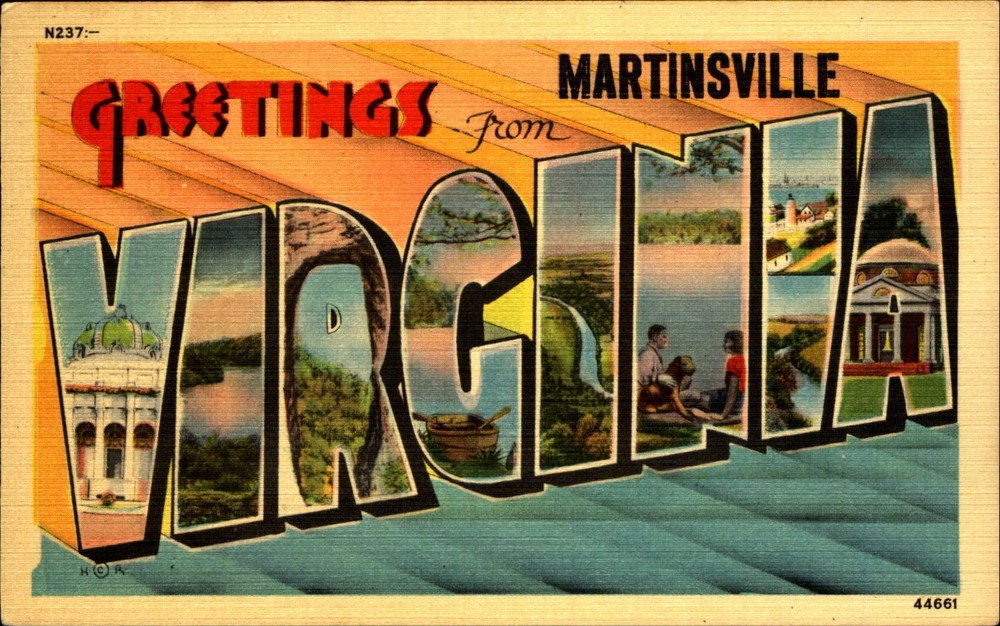 Greetings from MARTINSVILLE Virginia ~ Large Letter Linen 1940s