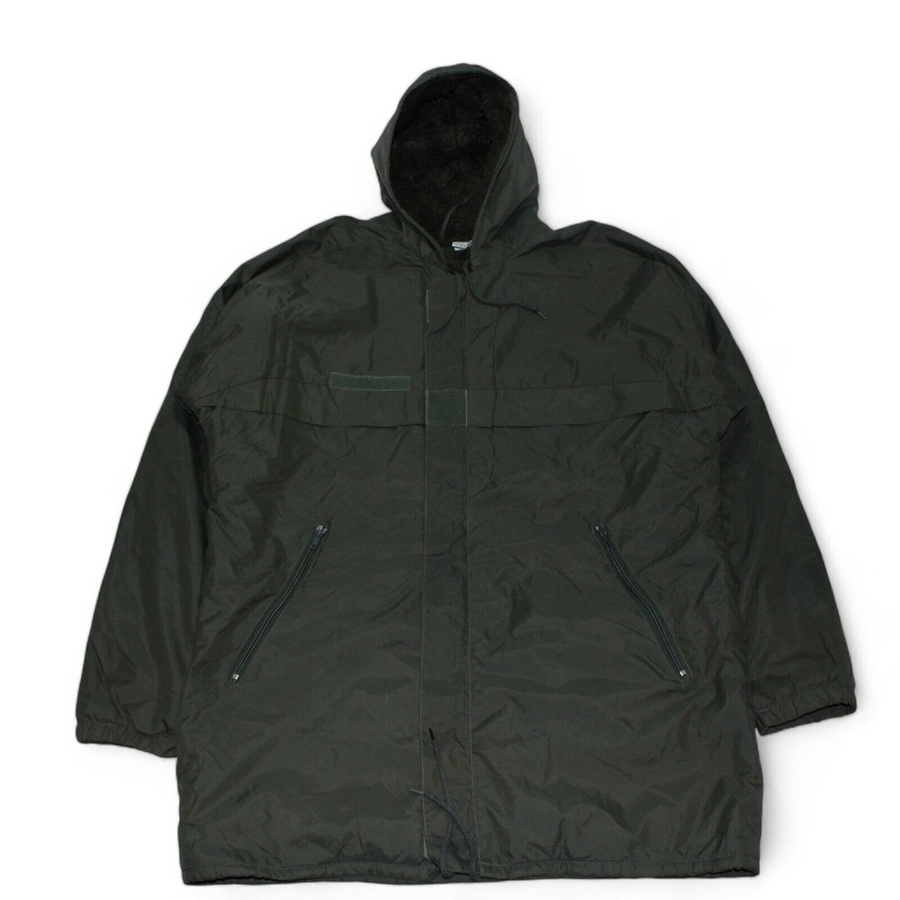 French Military Fleece Lined Hooded Coat Men L Green Cold Weather VTG Eclair Zip