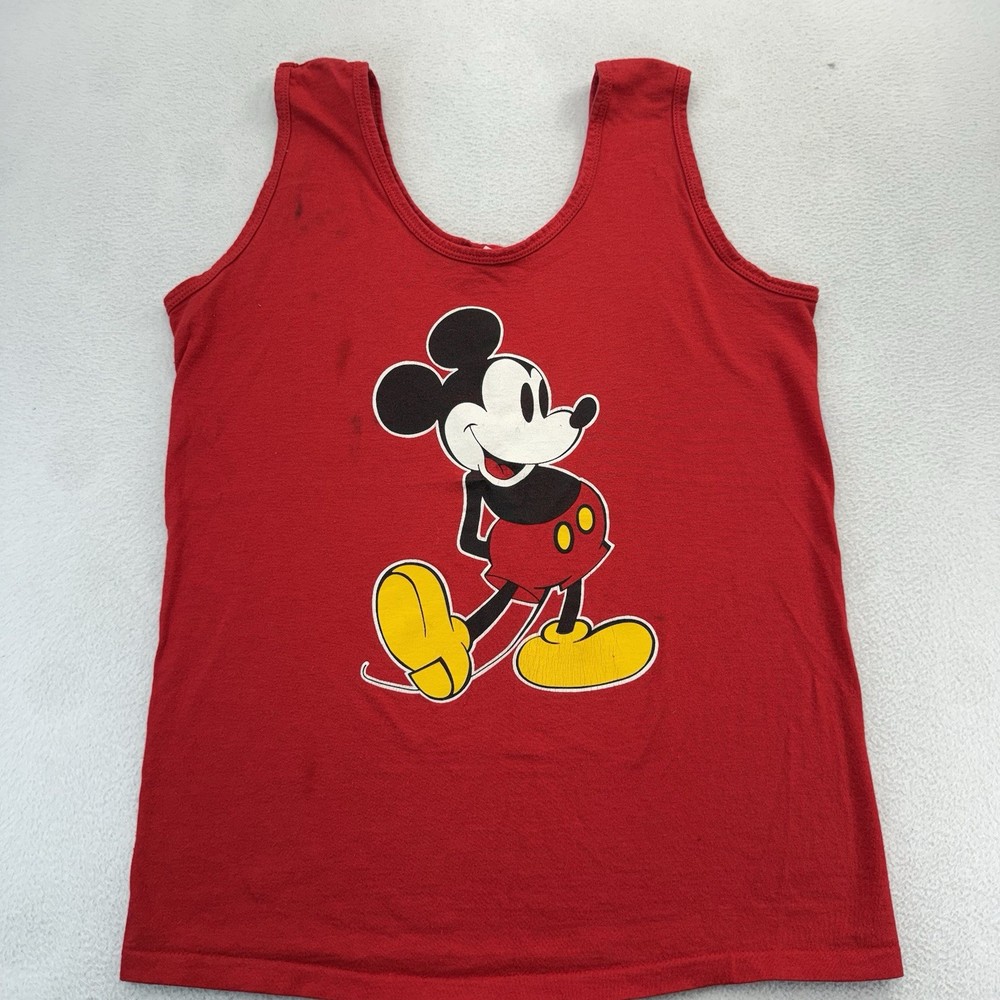 Vintage Disney Mickey Mouse Shirt Mens Small Red Graphic Tank Top USA Made 80s
