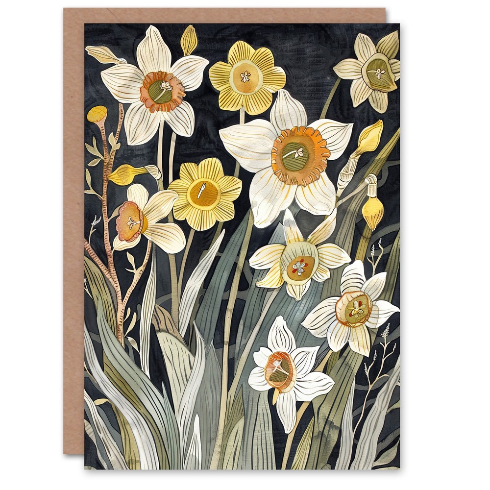 Greeting Card Dark Daffodils in Bloom Artwork Spring Floral Blank Birthday