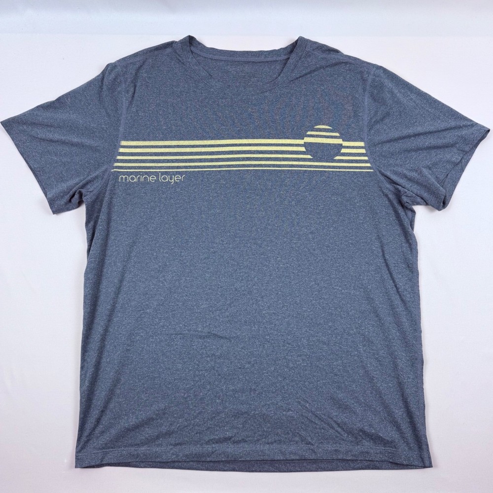 Marine Layer Mens Large Blue Heathered Graphic Sunset Stripe T-Shirt