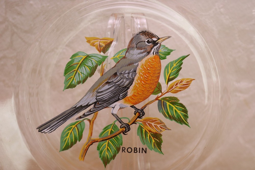 Vintage Clear West Virginia Glass ROBIN Decorative Songbird Gold Rim Plate