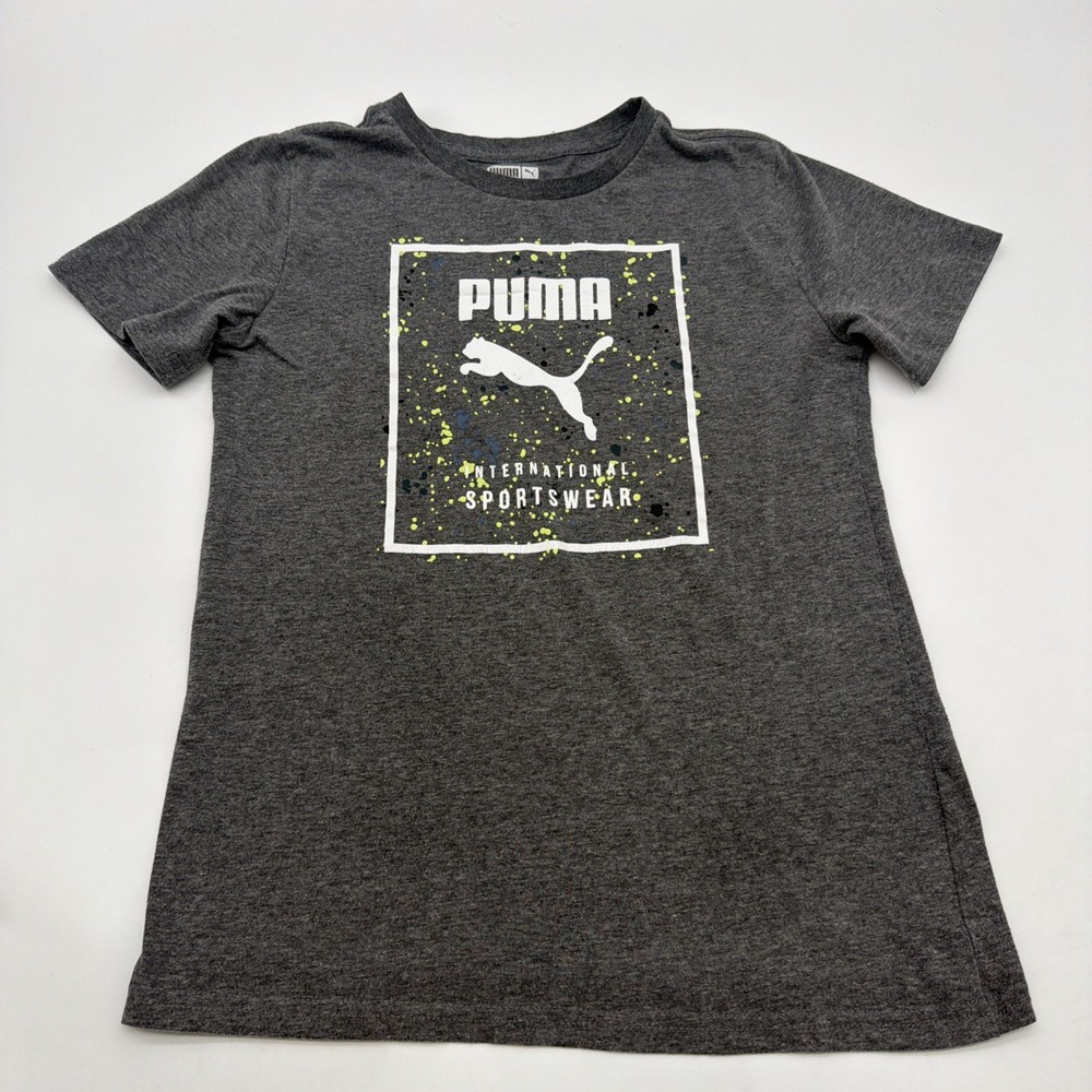 Puma T-shirt Youth Boys M 10/12 Y Gray Graphic Print Logo .#44994