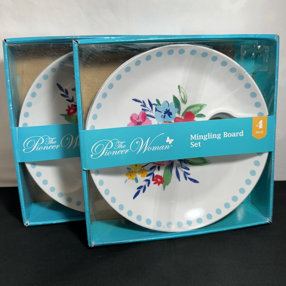 Set Of 8 The Pioneer Woman Mingling Board Appetizer Plates-Holds Wine Glass