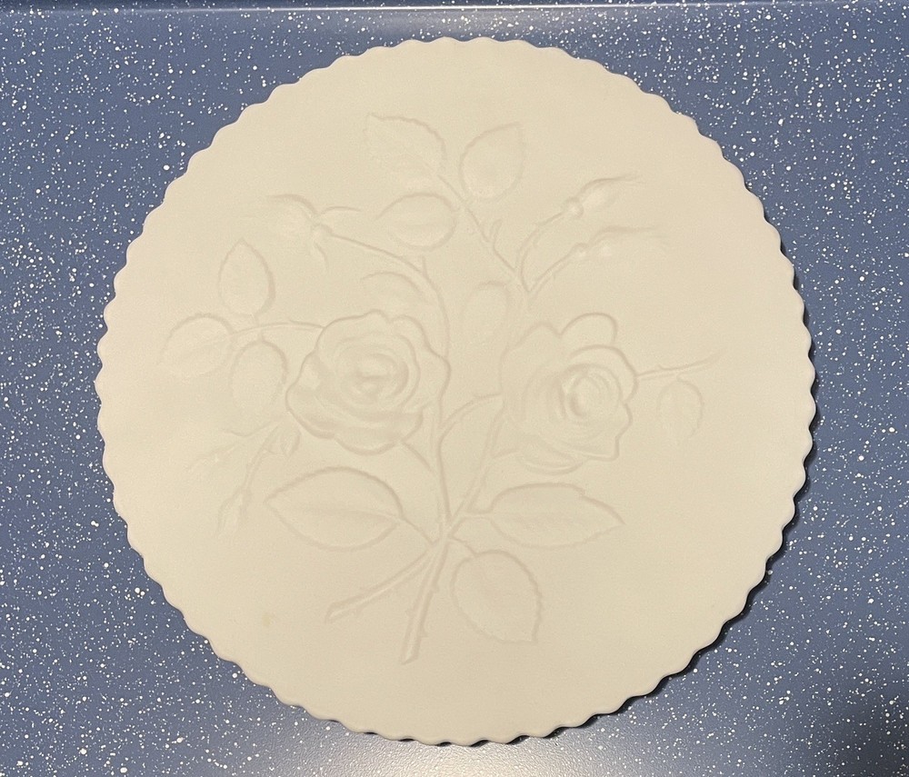Imperial Satin Finish Milk Glass Roses Cake Plate Platter 10 3/4