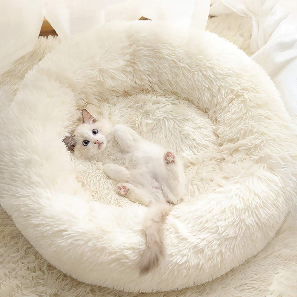 20x20 Washable Plush Donut Cat or Dog Bed for Indoor Pets