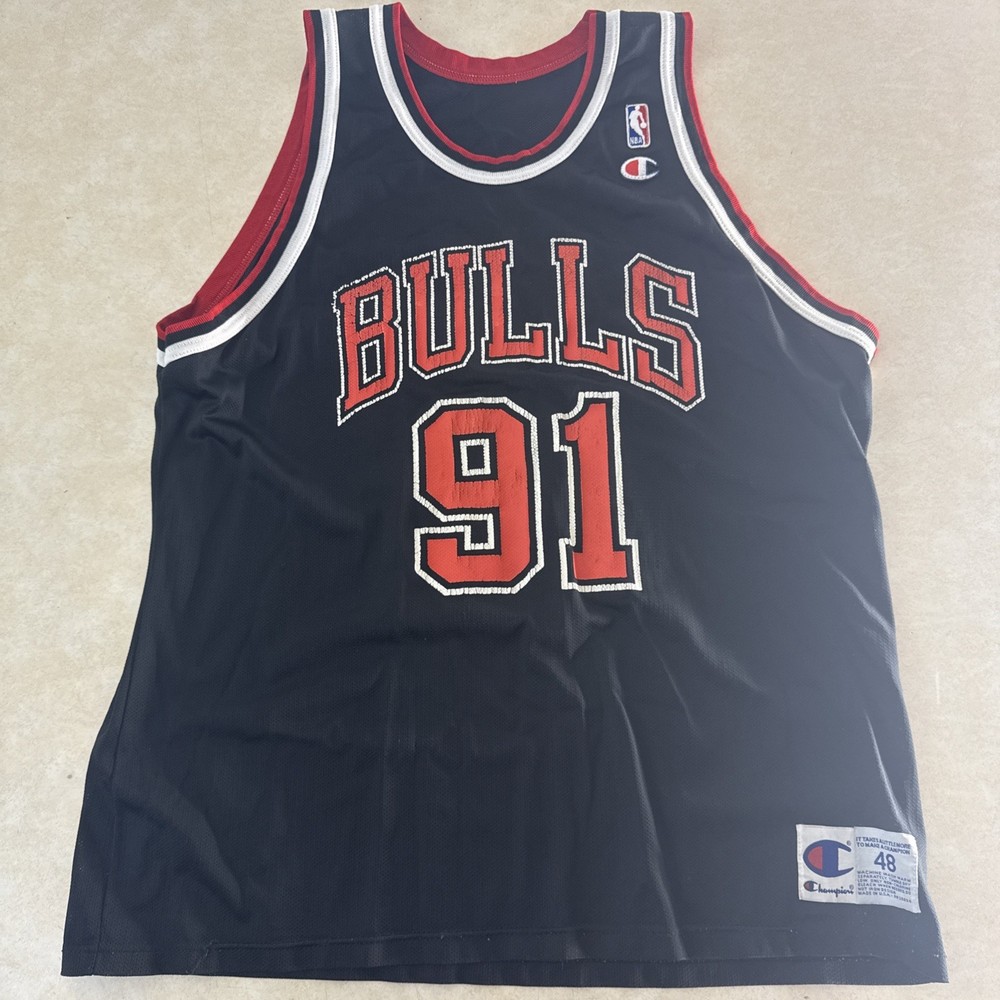 VTG Champion Chicago Bulls Dennis Rodman #91 Jersey Black Away Mens Size 48