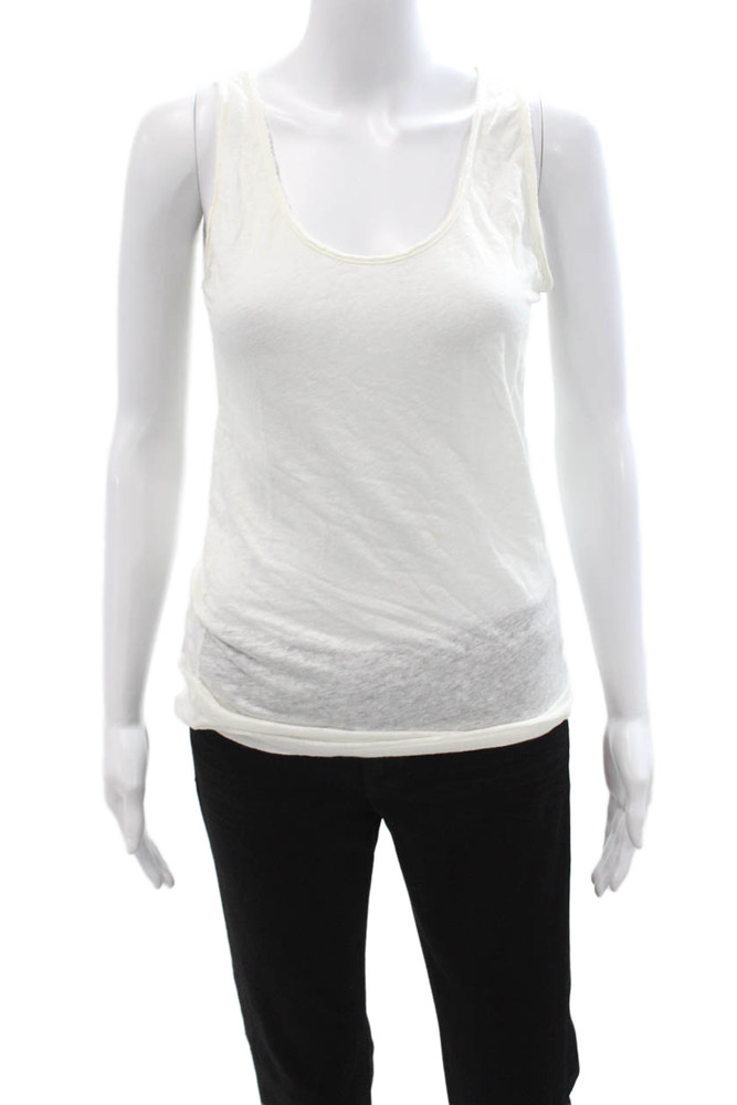 Majestic Paris Women Basic Sleeveless White Linen Blend Round Neck Tank Size 3Free Shipping in US $100+ Orders | $6.95 Orders Below