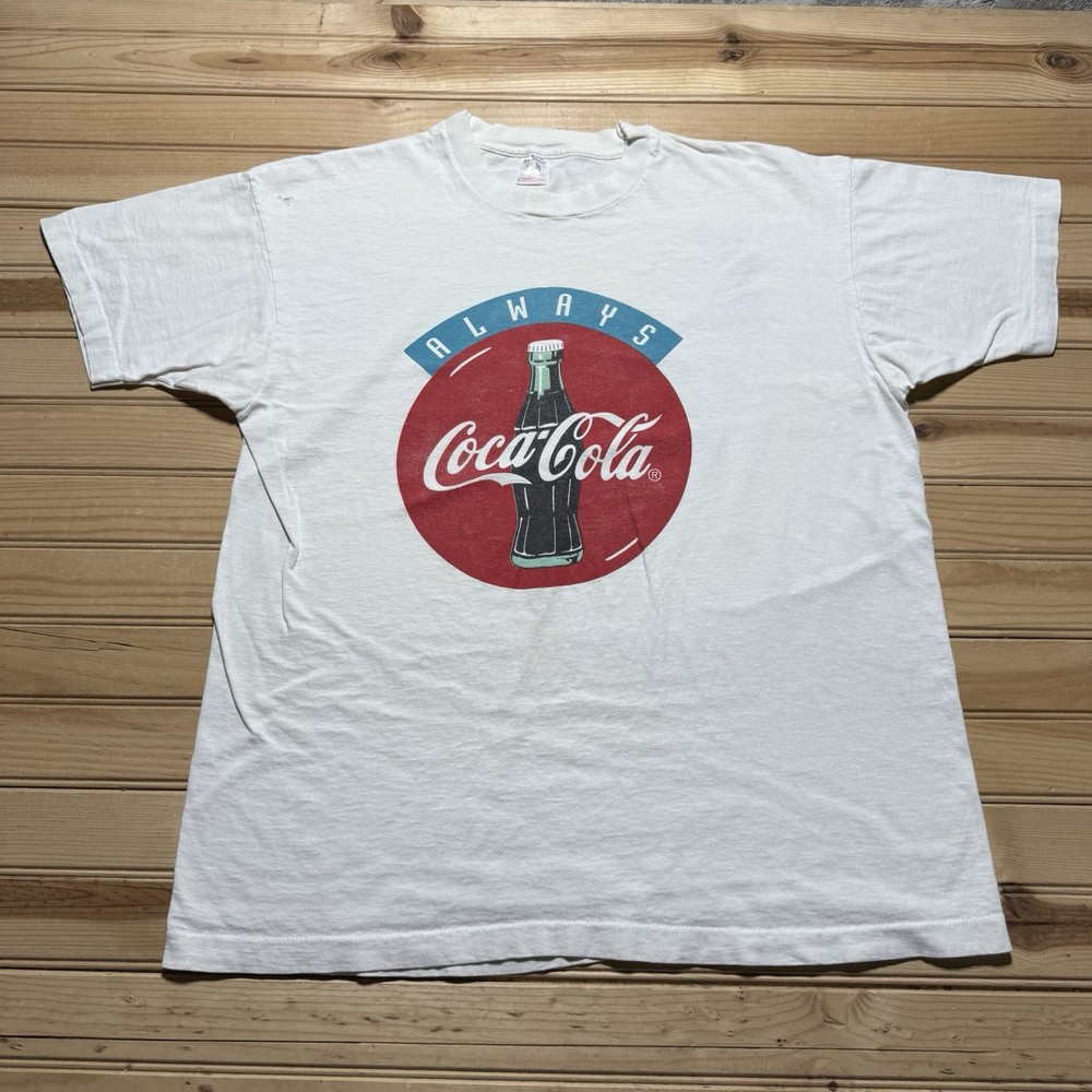 Vintage 80s 90s Coca-Cola Always Drink Soda Bottle Promo Logo Shirt Size XL