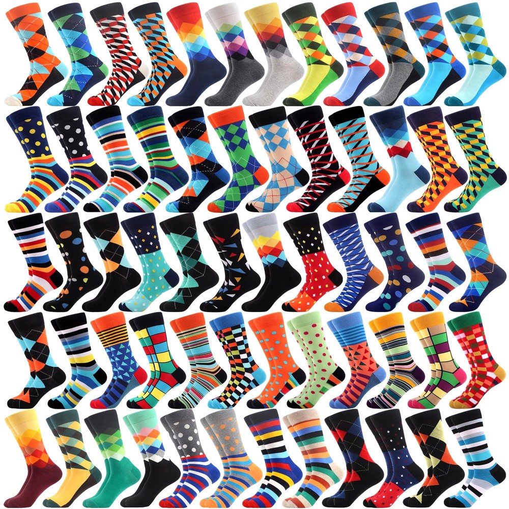 Unisex Colorful Funny Argyle Striped Pattern Dress Socks for Men Women Bulk -...