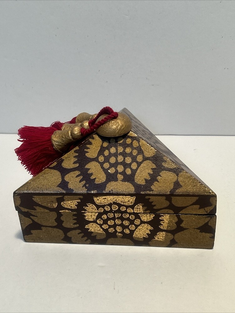 Thai Teak Triangle Jewelry Box with Handcrafted Design  