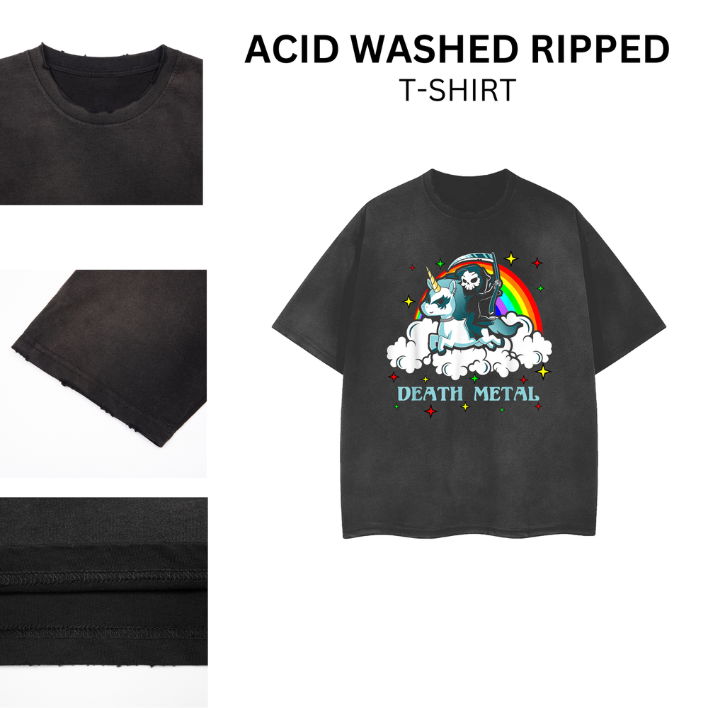 Vintage Acid Wash Ripped Rock Band T-Shirt Unisex 102388-image