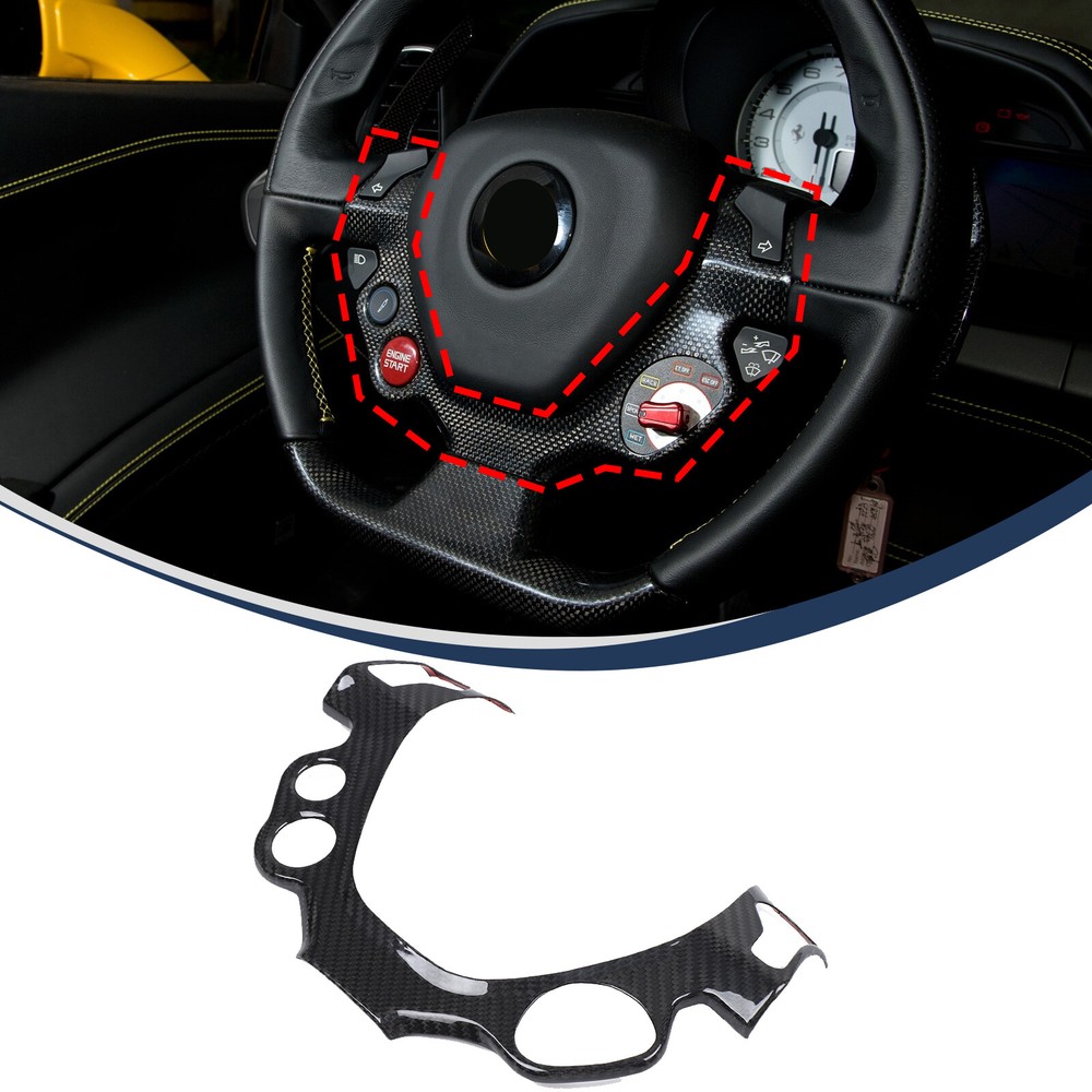 Real Dry Carbon Fiber Steering Wheel Button Cover Trim For Ferrari 458 2011-2016