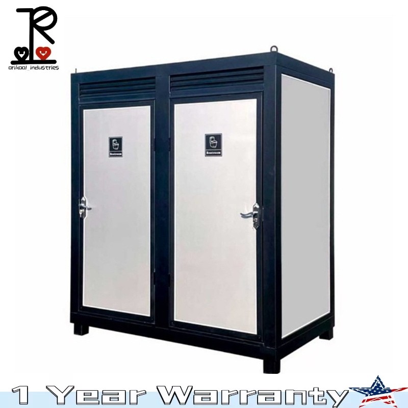 Two-Person Dual Portable Restroom Mobile Toilet Cabin w/ Light, Sink & Vent Fan