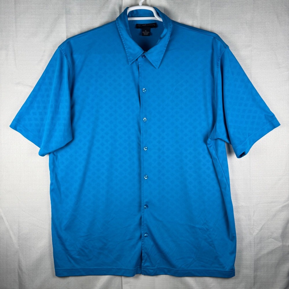 R&R Casual Mens XL Blue Geometric Diamond Pattern Short Sleeve Button Up Shirt