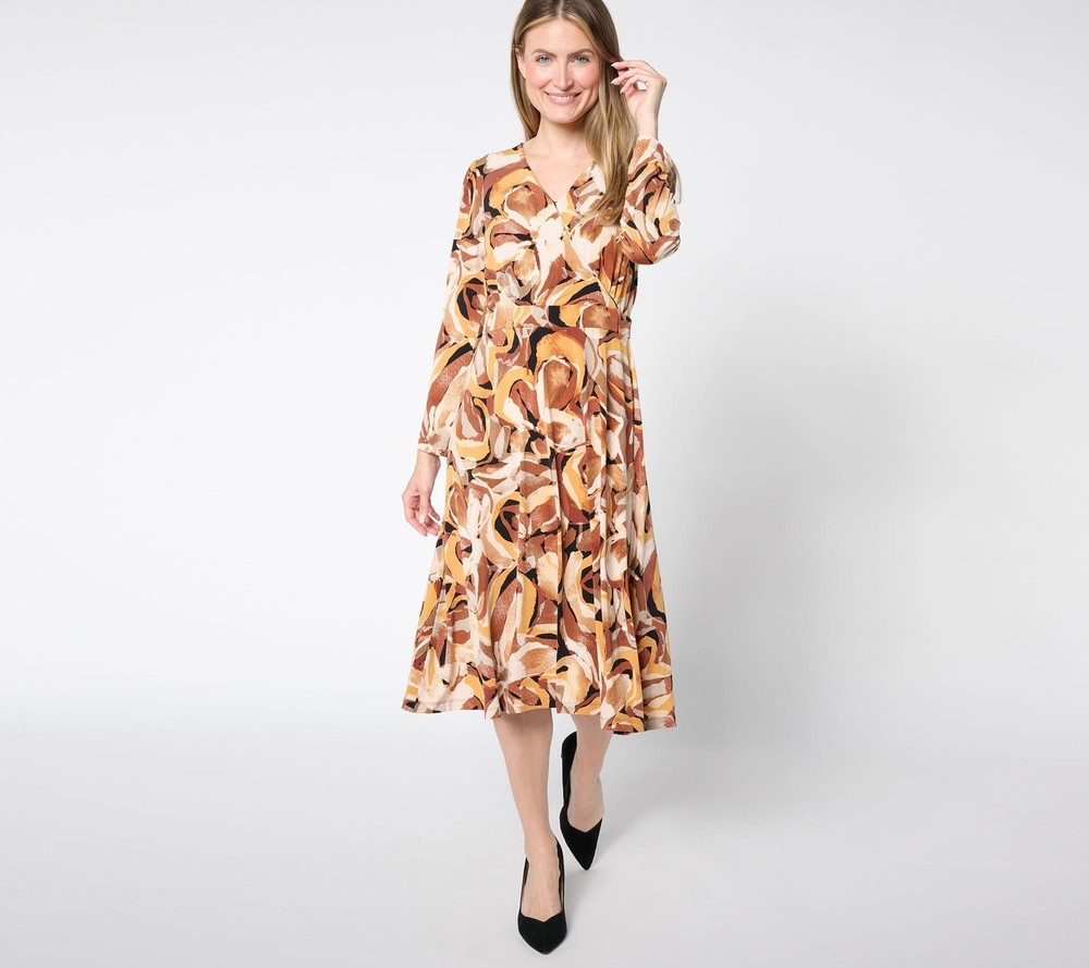 Susan Graver Women's Plus Sz Dress 2X Reg Printed Liquid Multi-colored A658993