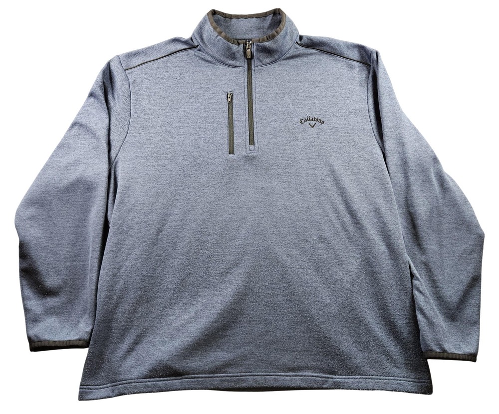 Callaway Pullover Men's XL Blue Heather Quarter Zip Golf Mock Neck Chest Pocket