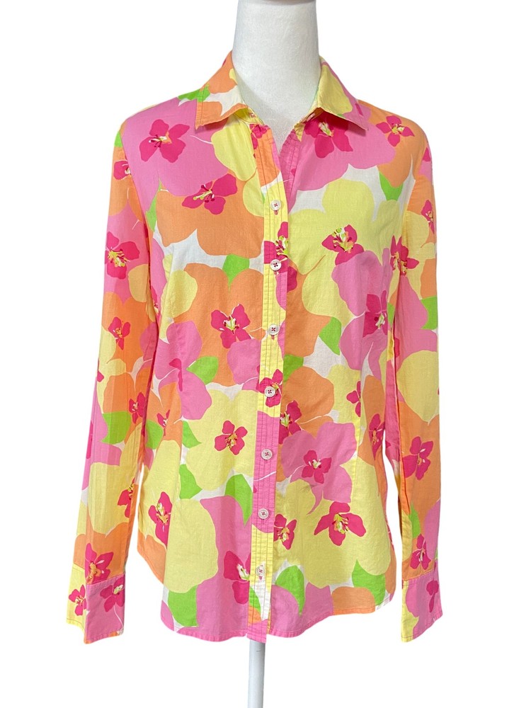 Lilly Pulitzer Womens Size 6 Multicolor Floral Long Sleeve Button Up Blouse
