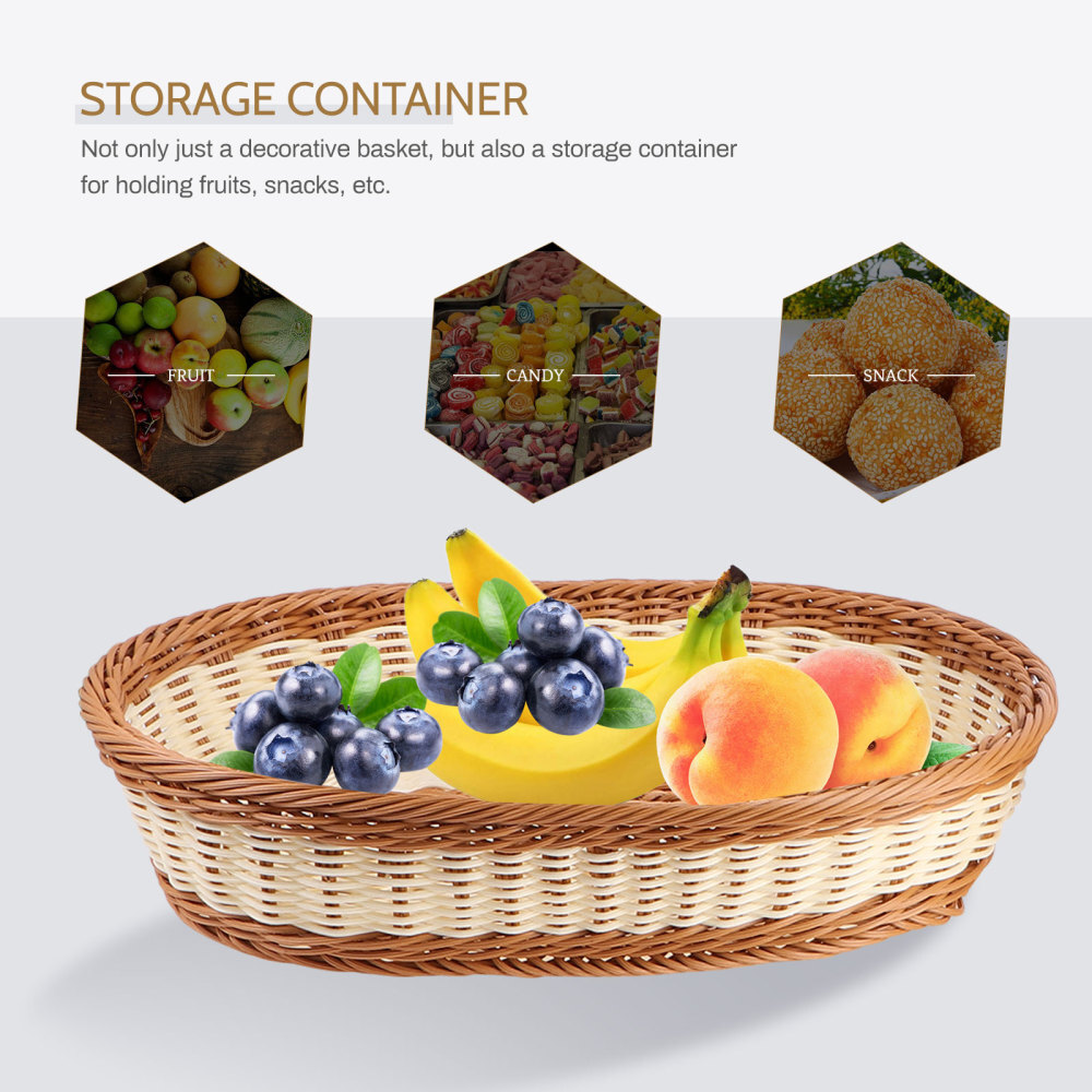 2 Pcs Storage Basket Two Modern Fruit Bin Rattan Tray Woven