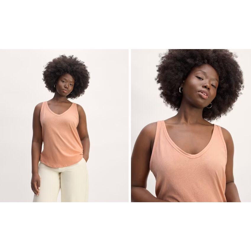 Everlane Size XXS The Cotton Air Tank Pastel Blush Pink Wide Straps Round V-Neck