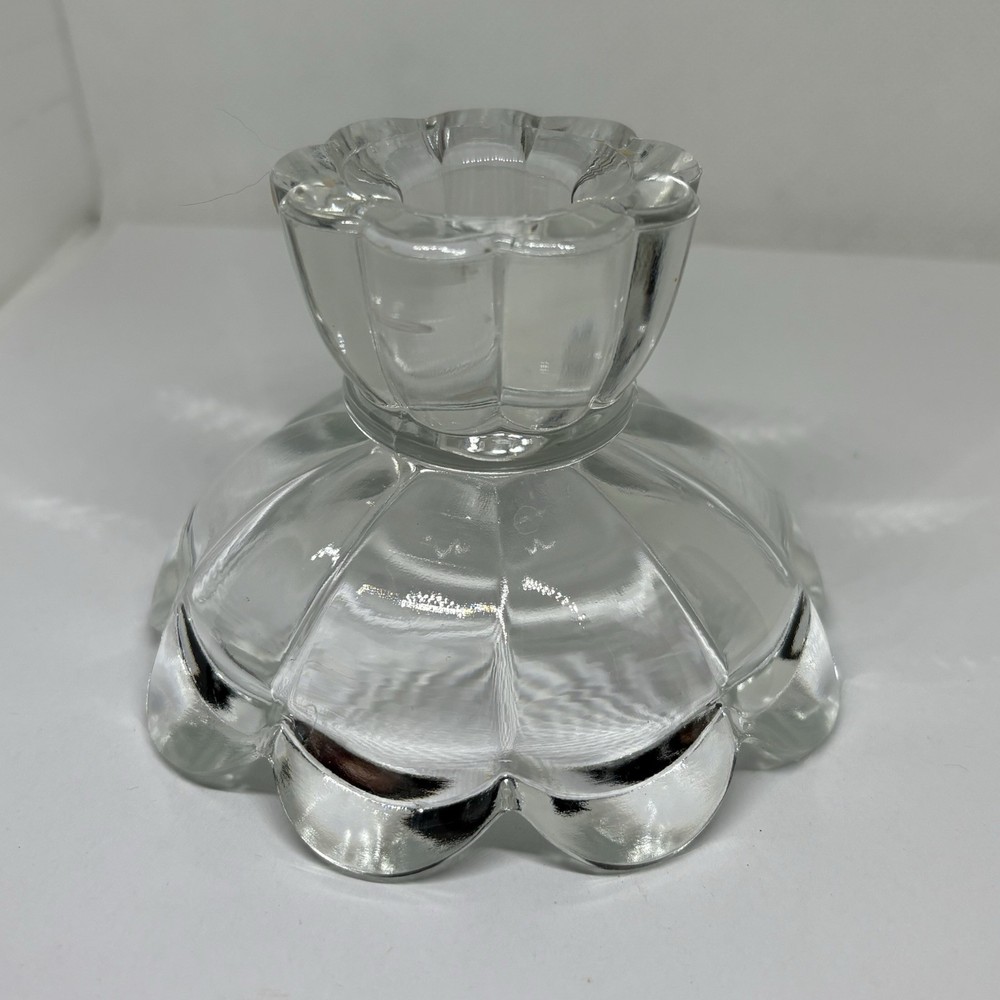 Crystal Taper Candle Holder Vintage Scalloped Edge Home Decor