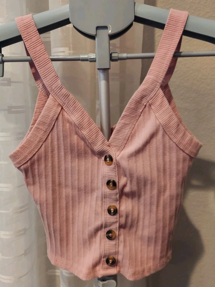 Bozzolo Tank Top Women's Size Small Cropped Pink Ribbed With Button Accents