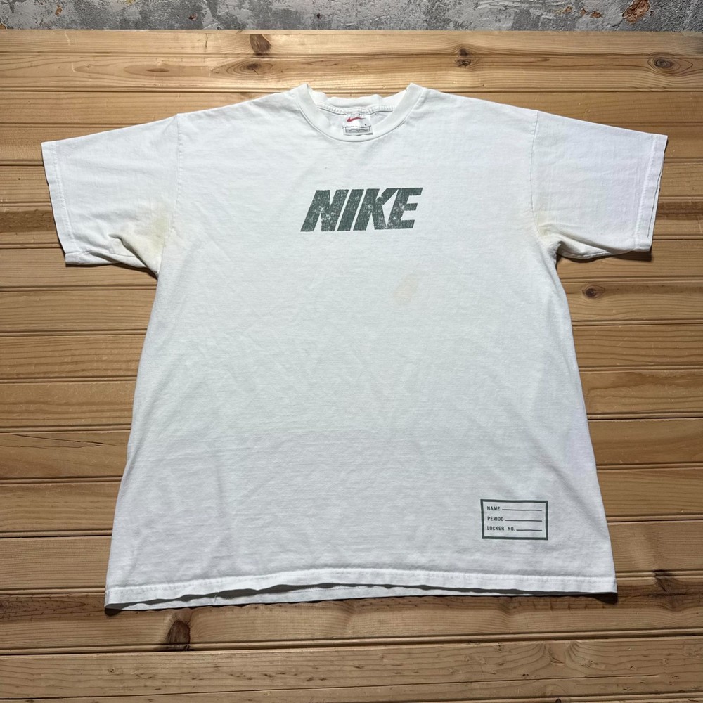 Vintage Y2K Nike Spellout Logo Mini Swoosh Gym Locker Tag Graphic T-Shirt Large