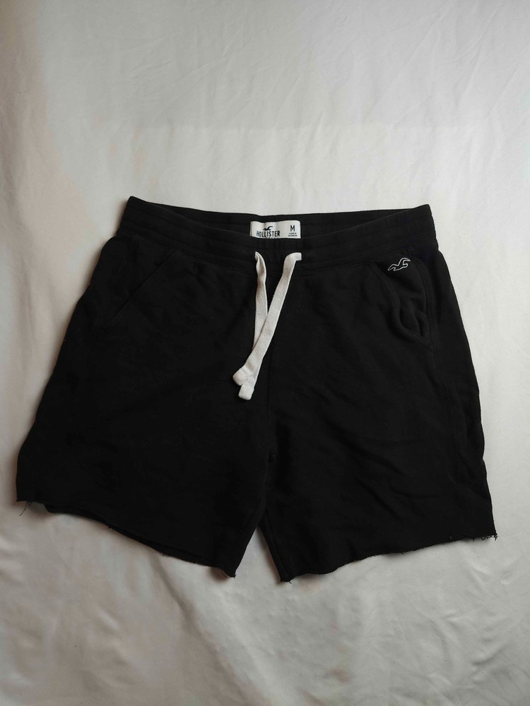 Hollister Sweat Shorts Mens Large Black Fleece Raw Frayed Athletic Drawstring