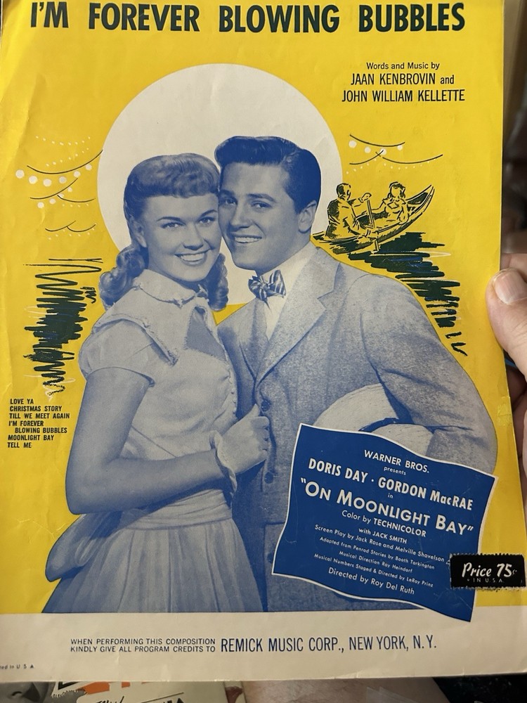 N 1952 Doris Day Movie Sheet Music ON MOONLIGHT BAY ‘Forever Blowing Bubbles’
