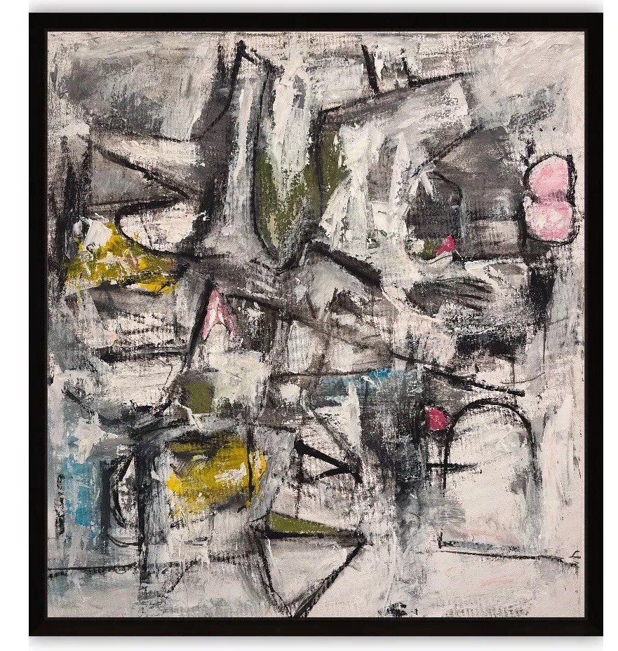 Abstract Expressionism Mid Century Modern Mixed Media Canvas Art MCM Style-image