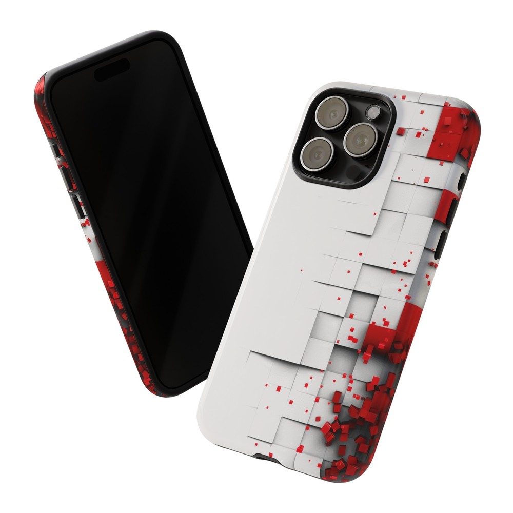 Red White Cubes Abstract Graphic Phone Case for Galaxy, Pixel, iPhone Cover-image