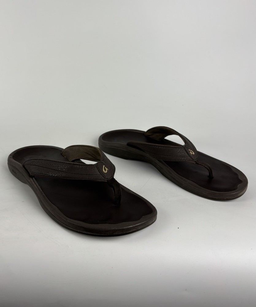 OluKai Ohana Womens Size 9 Brown Leather Flip Flops Casual Slip-On Thong Sandals