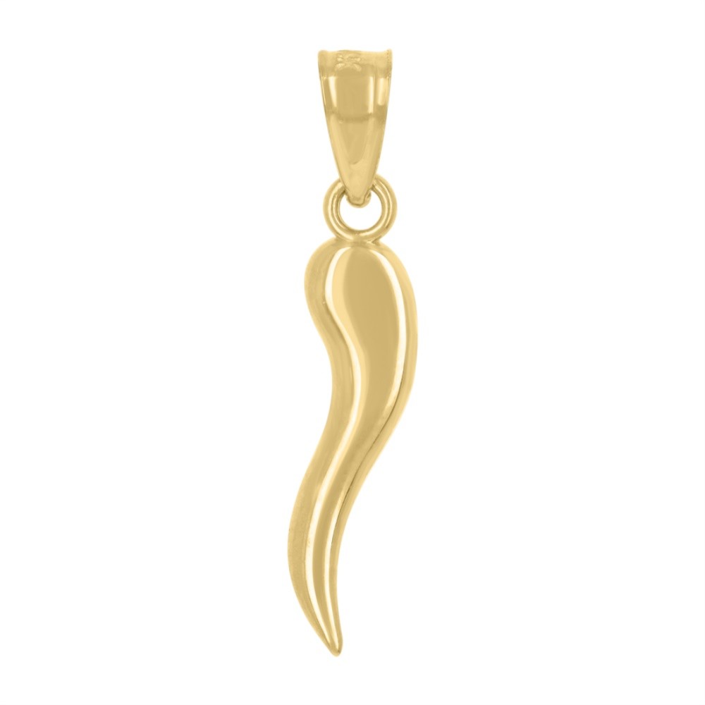 14K Yellow Gold Italian Horn Luck Charm Pendant 0.5g 22.9x4.2mm