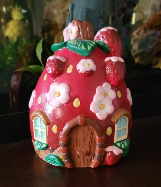 Hand Painted Ceramic Strawberry House Whimsical Floral Figurine Small Glossy