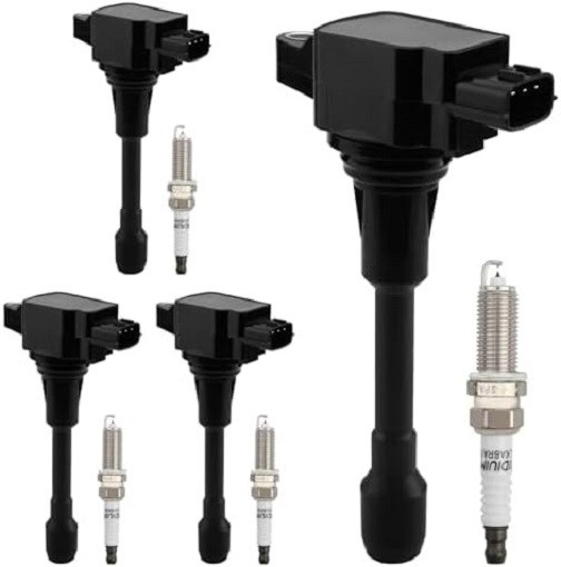 Ignition Coil UF549 Pack & Iridium Spark Plugs Set of 4 Compatible with Nissan