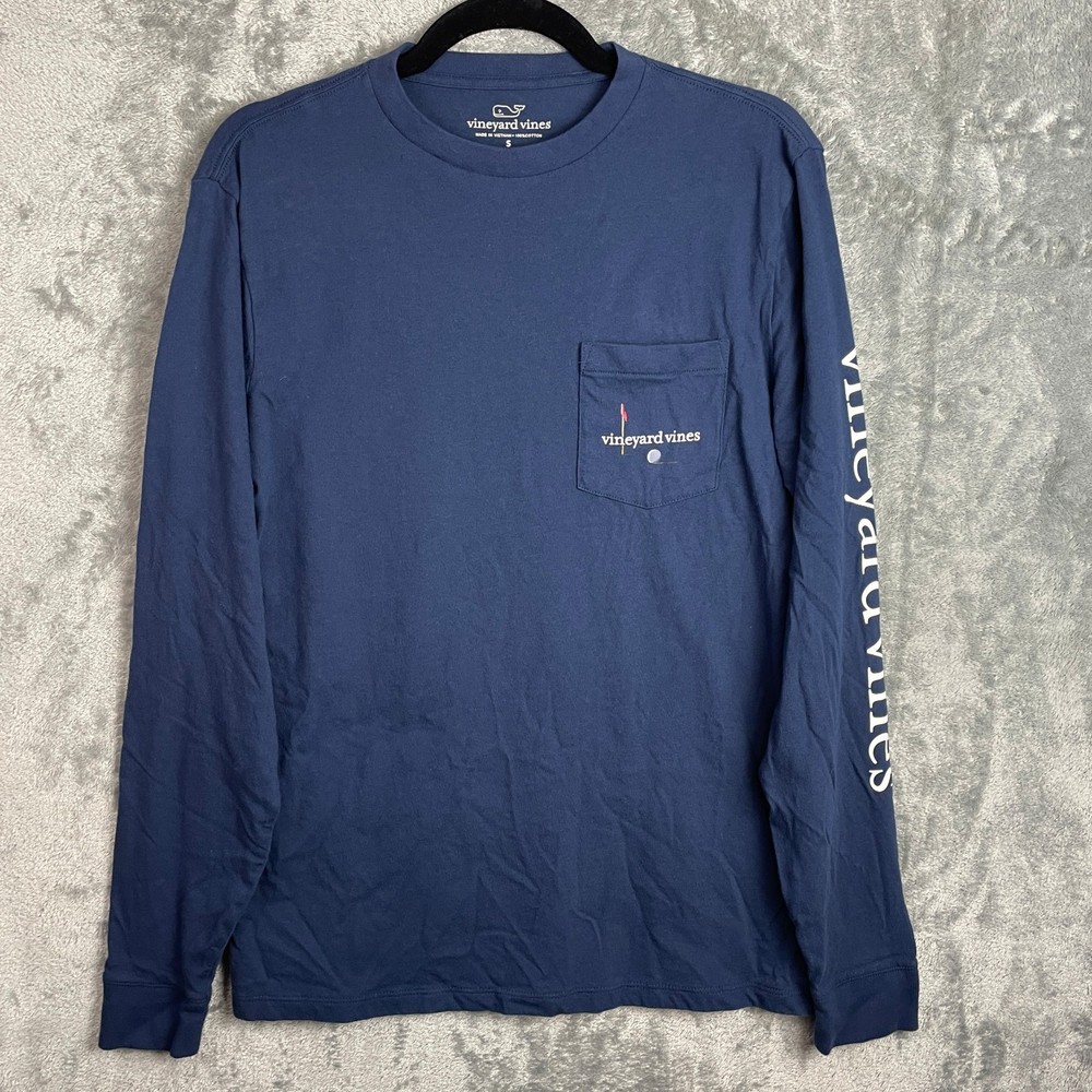Vineyard Vines Golf Tee Shirt Mens Small Blue Long Sleeve Crew Neck Preppy