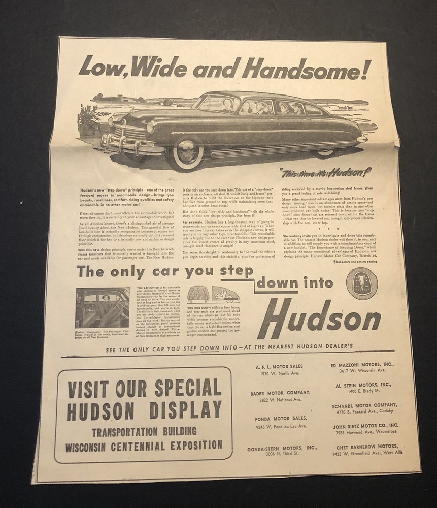 Vintage RARE Newspaper Ad 1950’s Hudson Car Automobile 0C25