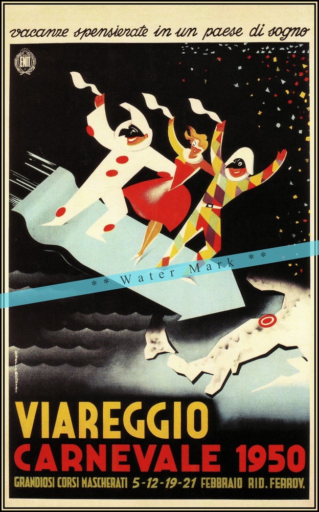 Vintage 1950 Italy Viareggio Travel Poster Retro Home Bar Art Print  