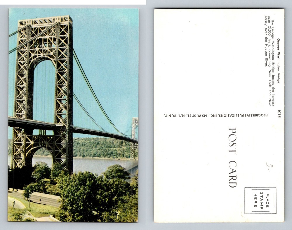 New York City NY, George Washington Bridge Hudson River Vintage Postcard
