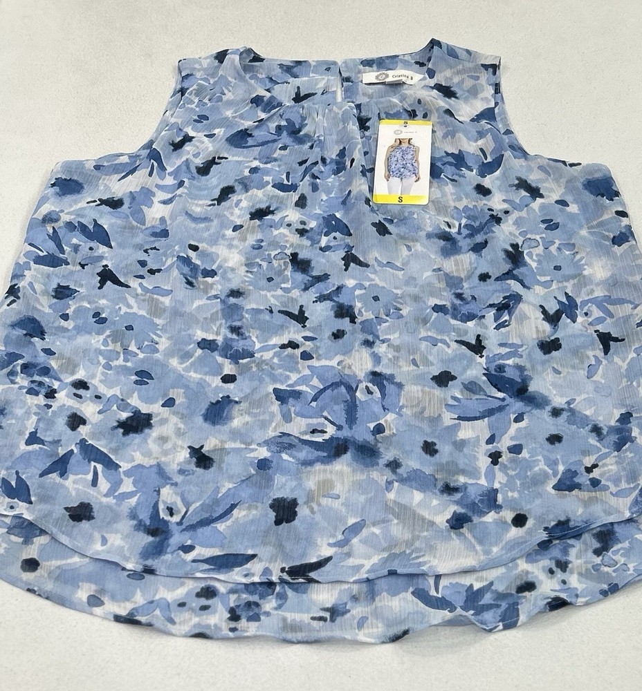 Cristina B Women's Crew Neck Sleeveless Top, Chambray/Blue, Size S